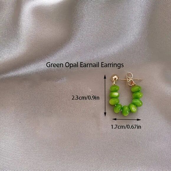Retro Vintage Green Opal Hoop Earrings, Huggie Earrings Girl Womens Dangle Hoops - Picture 3 of 5